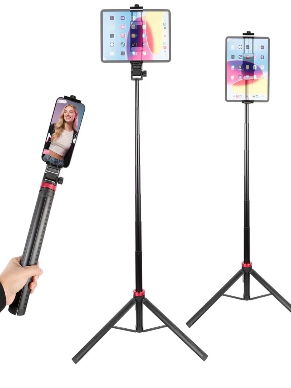 Universal Black Phone & Tablet Tripod Stand with Selfie Stick